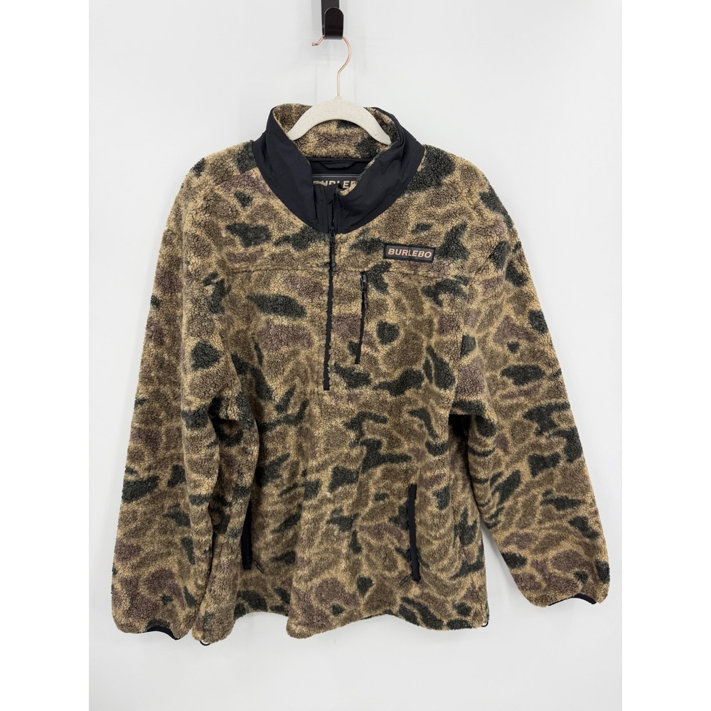 Burlebo Rocky Mountain Camo Sherpa Fleece Quarter Zip Pullover Mens L Camouflage